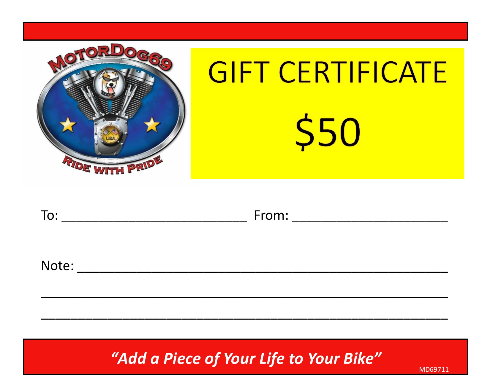 MotorDog69 $50 Gift Certificate